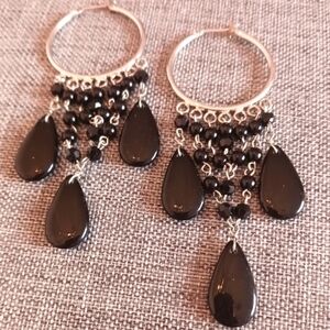 Black Chandelier Earrings w/ Czech Glass and Swarovski Beads - New Item (3")
